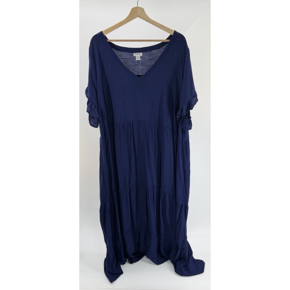 Avenue Women's Cassandra V Neck Jersey Flutter Sleeve Navy Blue Dress 22 / 24